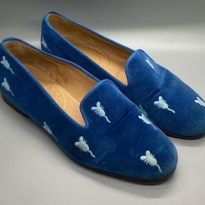 Beautiful Stubbs and Wootton blue velvet with baby blue mice loafers.